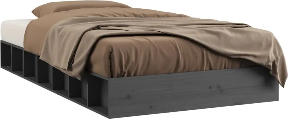 vidaXL Cadru de pat dublu, gri, 135x190 cm, lemn masiv