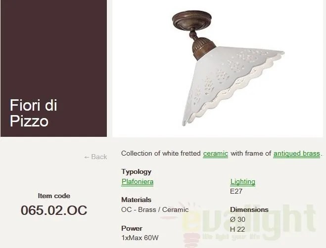 Plafonier rustic fabricat manual diametru 30cm Fiori di Pizzo 065.02.OC