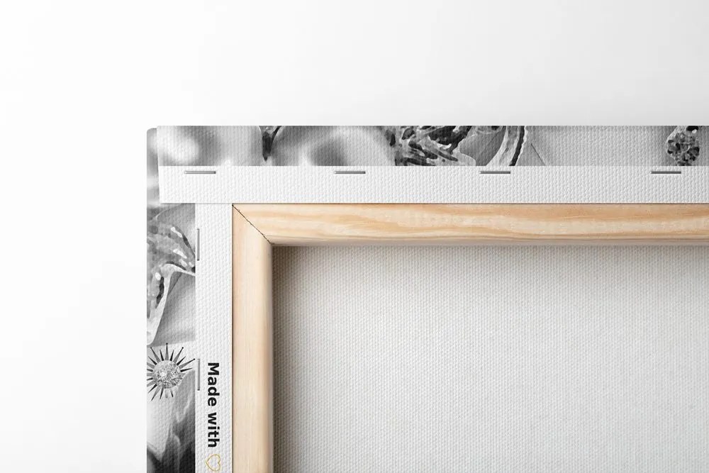 Tablou bijuterii florale de lux în design alb-negru