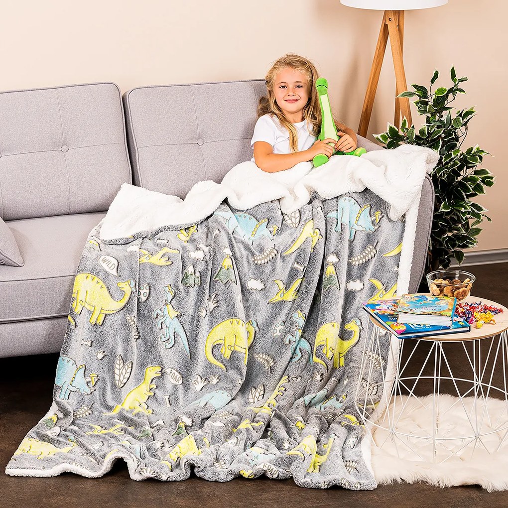 Pătură fosforescentă din imitație lână 4Home Dino, 150 x 200 cm