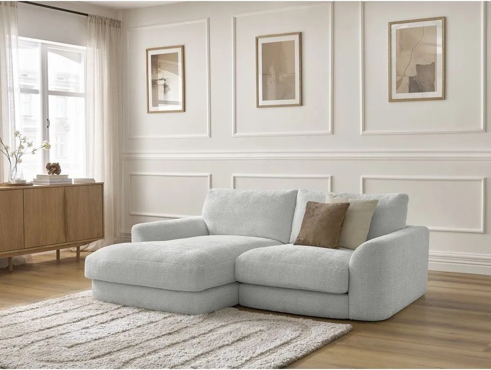 Colțar gri deschis cu tapițerie din chenille (cu colț pe partea stângă/cu șezlong) Leonore – Bobochic Paris