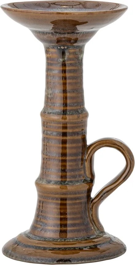 Sfeșnic din ceramică, maro, siluetă sculpturală, glazură reactivă cu nuanțe unice, 18 x 9,5 cm, „Rigby”