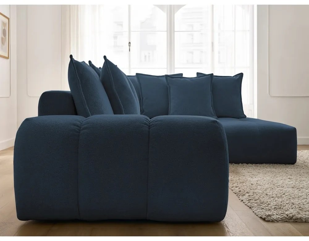 Colțar albastru închis extensibil/cu spațiu de depozitare cu tapițerie din chenille (cu colț pe partea dreaptă/în formă de ”L”) Everest – Bobochic Paris