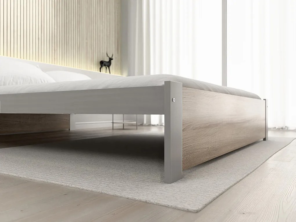 Pat dublu IKAROS 160 x 200 cm, stejar sonoma/gri Saltele: Cu saltele Deluxe 10 cm, Somiera pat: Cu lamele drepte