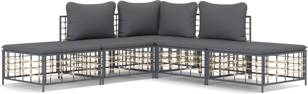 vidaXL Set șezlonguri de grădină 5 piese cu perne, antracit, poliratan