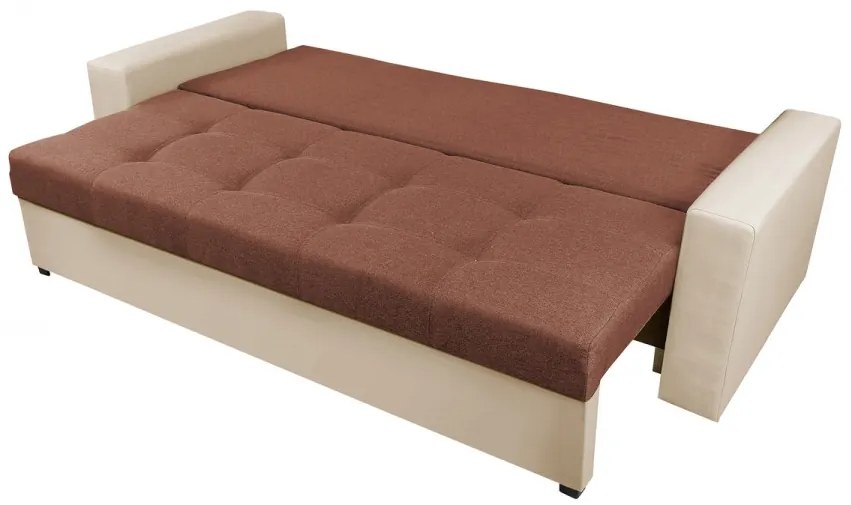 Canapea extensibila, Toledo, 226x90x86 cm, lada de depozitare, Crem/Maro