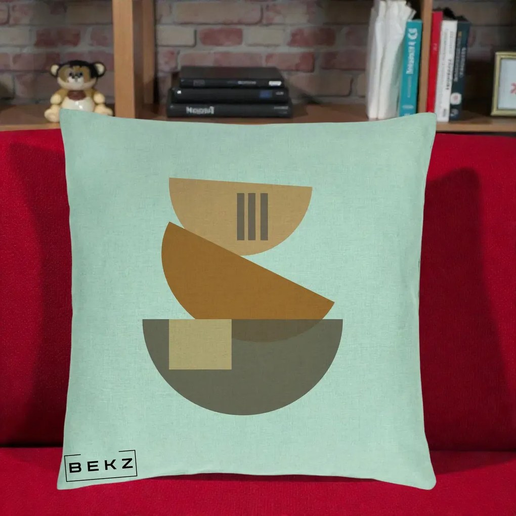 Perna Decorativa Geometric Bauhaus Boluri Portocaliu, 40x40 cm, Verde Menta, Husa Detasabila, Perna Inclusa, BEKZ®