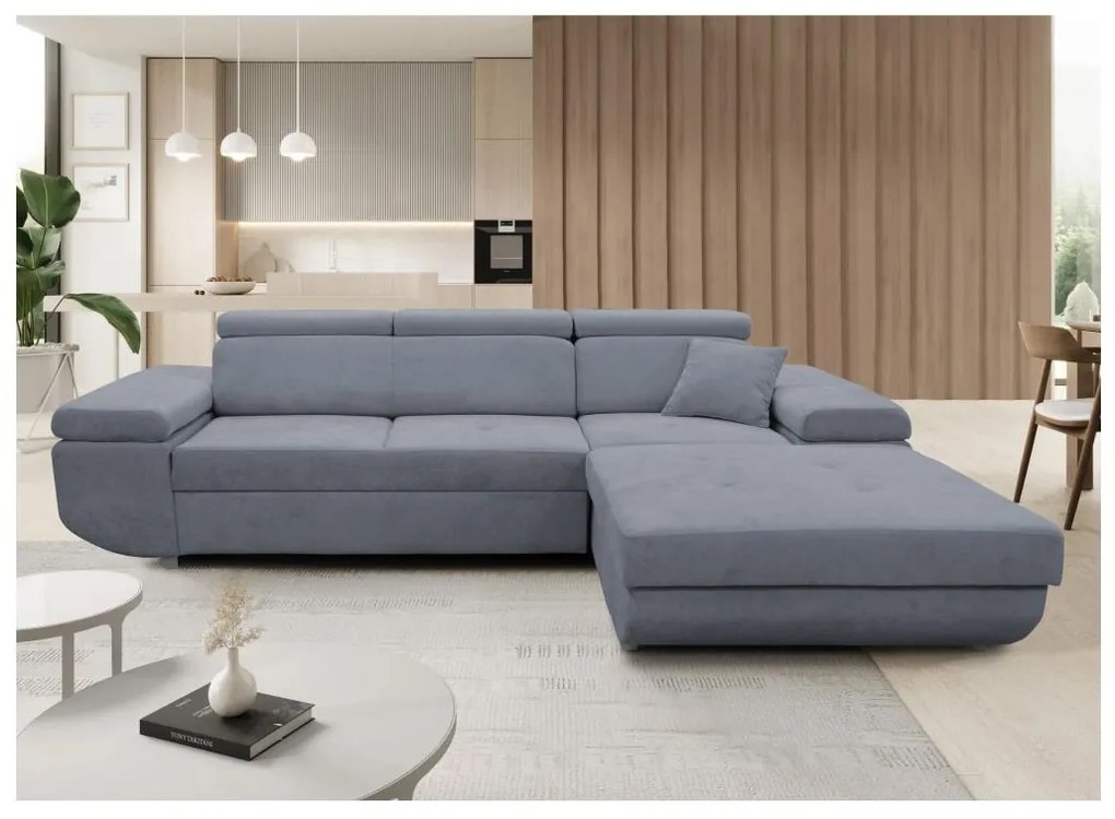 Colțar extensibil CASTELO cu spațiu de depozitare, în L, varianta dreaptă, gri închis