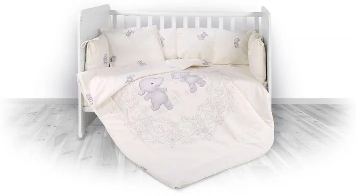 Lorelli - Set lenjerie pat , 8 piese , bumbac ranforsat , Trend Happy Hippo Beige