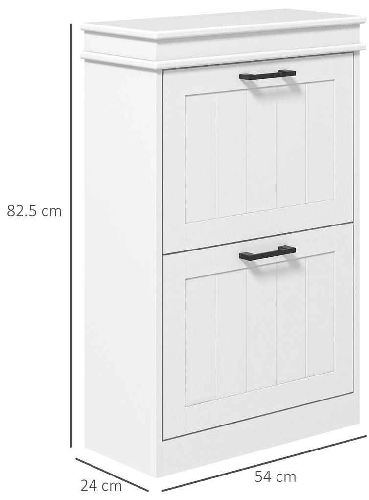 HOMCOM Dulap pentru Pantofi Spațios cu 2 Sertare Rabatabile pentru 10 Perechi de Pantofi, 54x24x82,5 cm, Alb | Aosom Romania