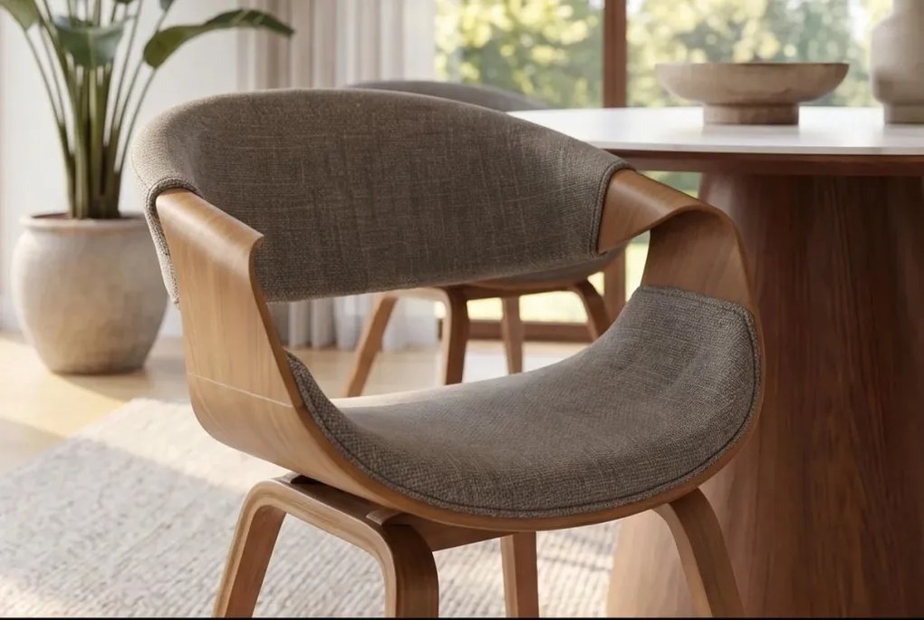 Scaun design scandinav, Lemn de frasin, textil gri texturat ORGANIC