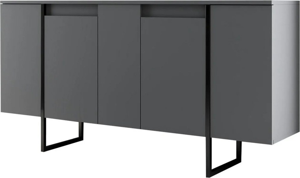 Comoda LUXE, gri antracit/negru, PAL melaminat, 160x35x80 cm