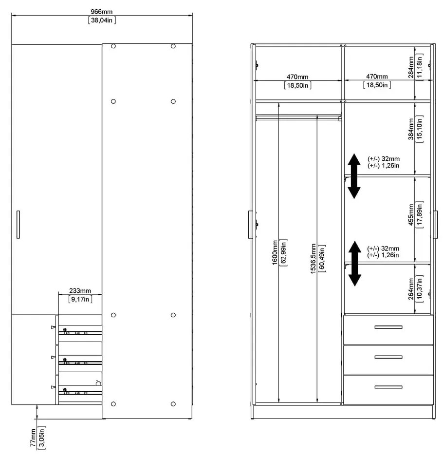 Șifonier gri închis 99x200 cm Sprint – Tvilum