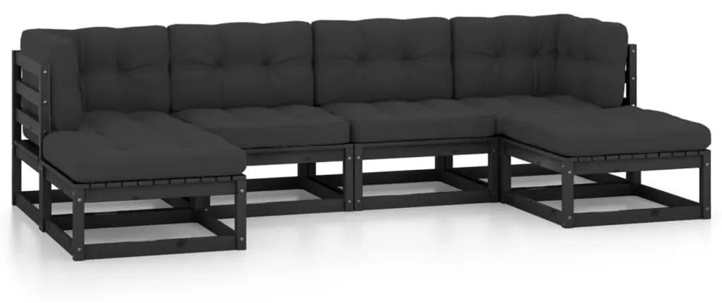 Set mobilier gradina cu perne, 6 piese, negru, lemn masiv pin Negru, 1, Da