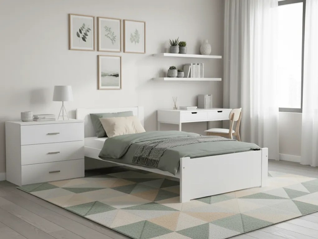 Pat de o persoana Culoare alb, IKAROS 90 x 200 cm Saltele: Cu saltele Deluxe 10 cm, Somiera pat: Cu lamele drepte