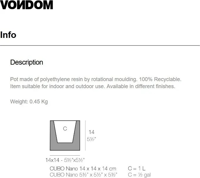 Ghiveci plante design decorativ modern interior / exterior CUBE mini 14x14x14cm