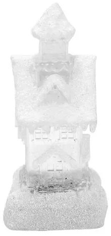 Decoratiune Craciun, PE, casa cu sclipici, LED, 2xAA, 9.5x9.5x25.5 cm