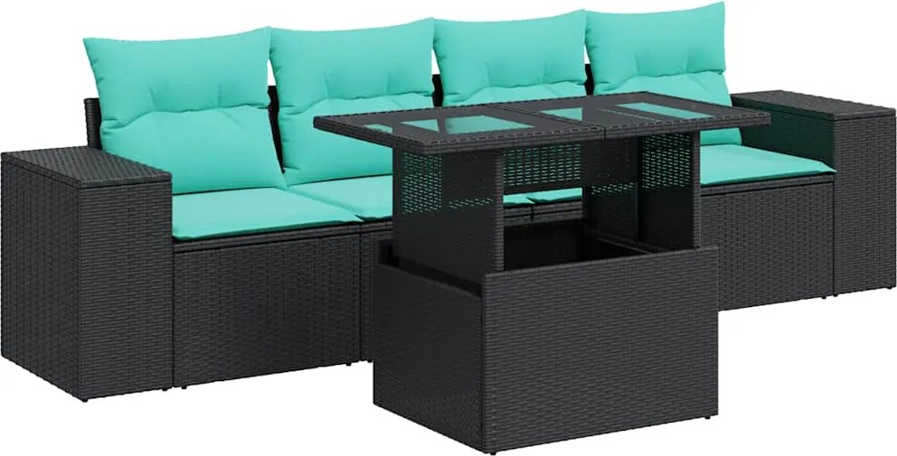 vidaXL Set mobilier de grădină cu perne, 5 piese,poliratan/lemn acacia