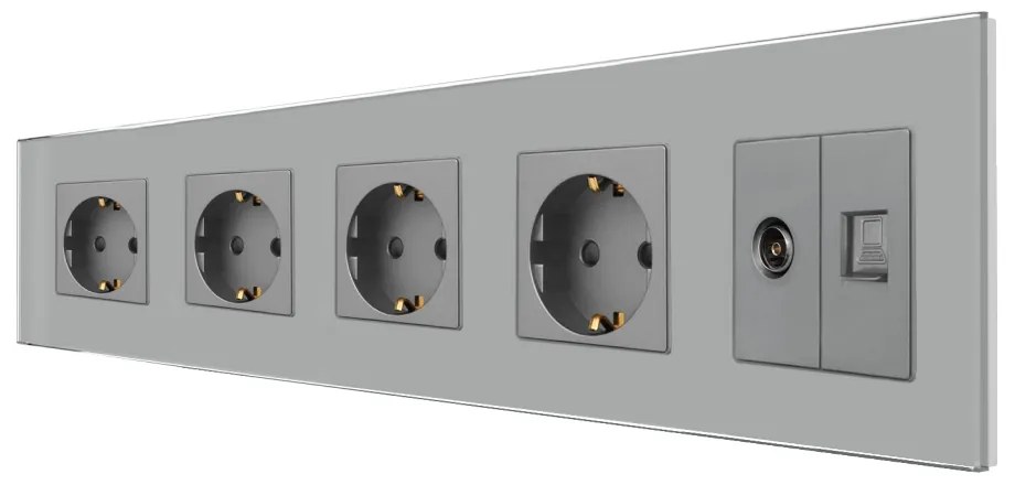 Priza Cvadrupla Schuko + TV + Internet cu Rama Din Sticla LUXION