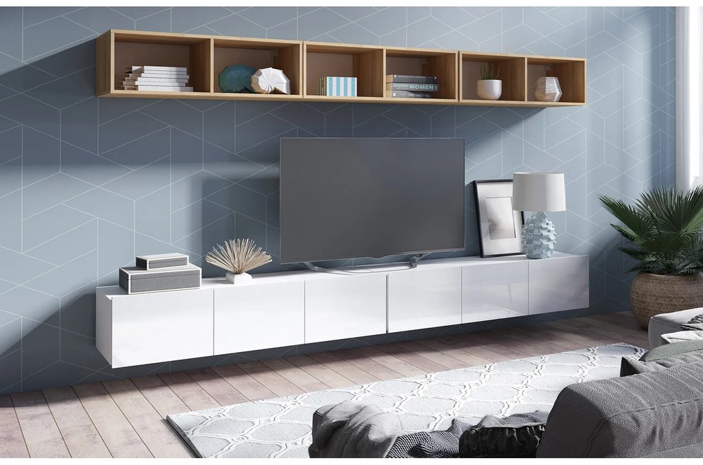 Mobilier living Calabria C33 WHITE (Alb + Stejar auriu) (fără iluminat). 1051576