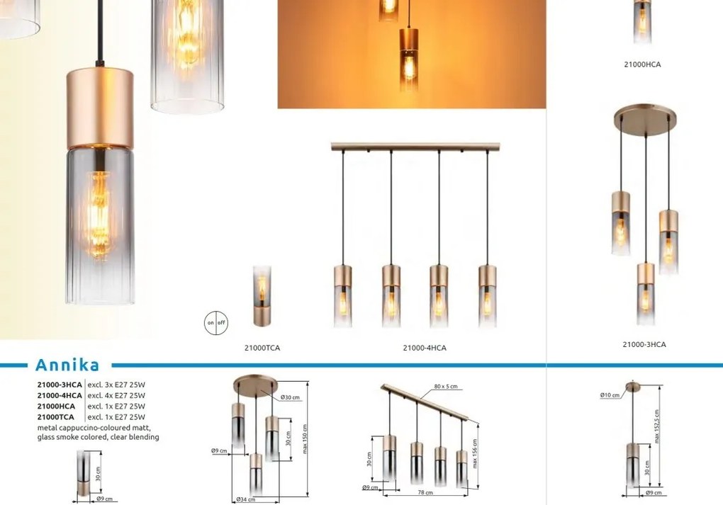 Lustra cu 4 Pendule metal sticla fumurie ANNIKA