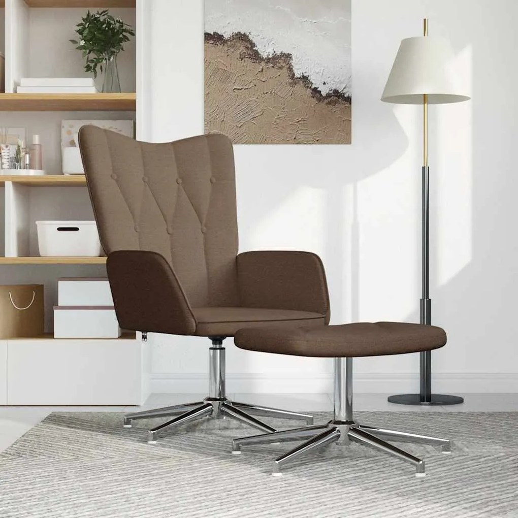 327603 vidaXL Scaun de relaxare cu taburet, maro, textil