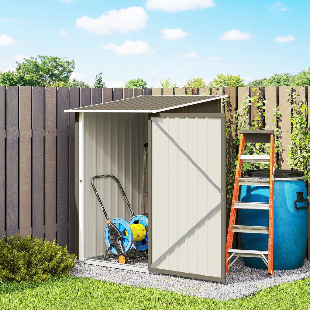 Outsunny Magazie de Grădină 0,92m² din Oțel Galvanizat, Depozit pentru Unelte cu Ușă Blocabilă, Acoperiș Înclinat, 100x104x160 cm, Maro și Alb | Aosom Romania