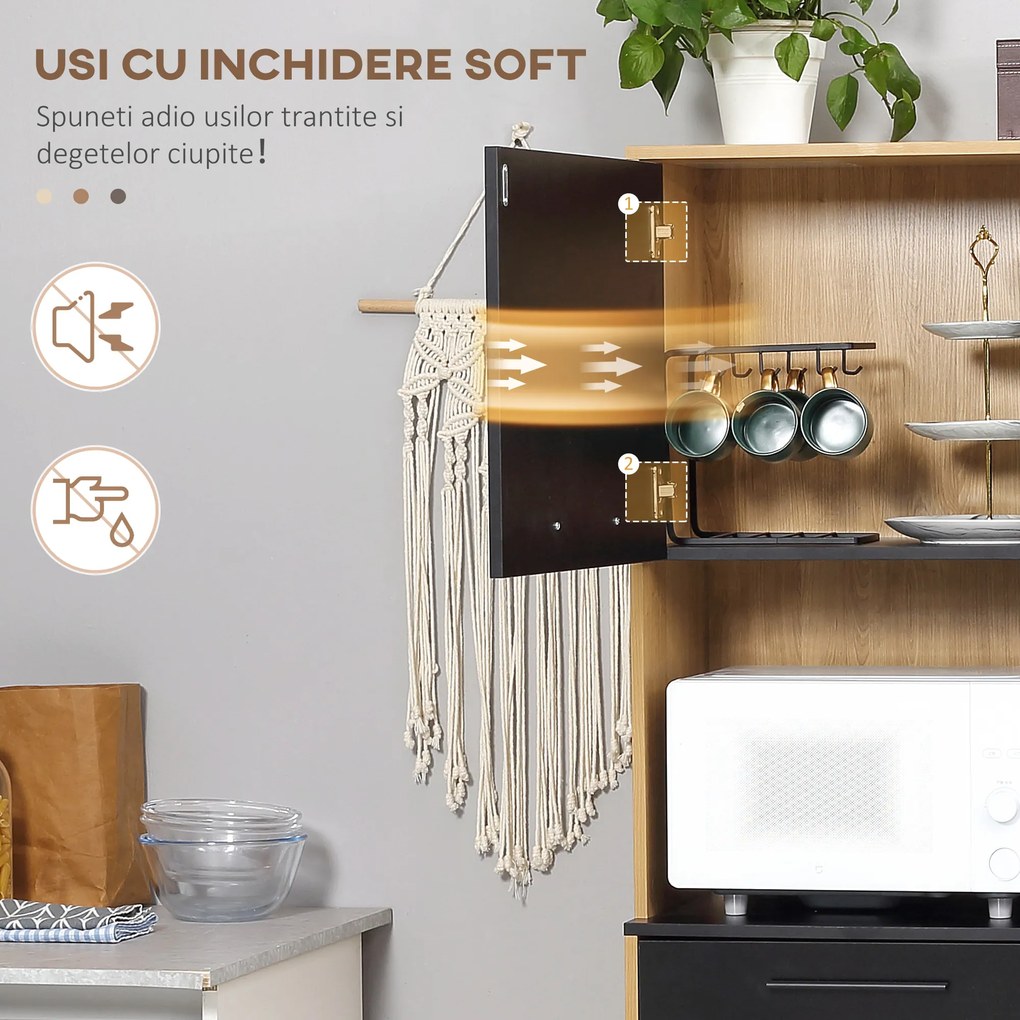 HOMCOM 180cm Kitchen Cupboard, Freestanding  Storage Cabinet with Soft Close Doors, Adjustable Shelves and Drawers | Aosom Romania