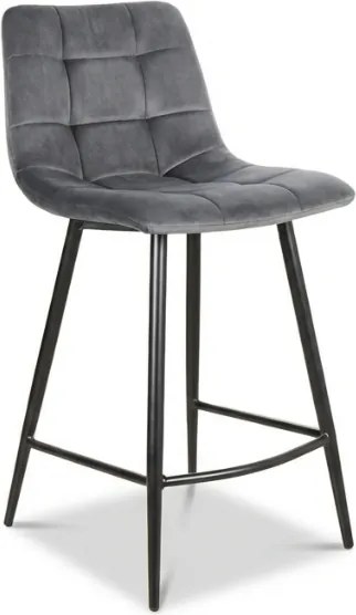 Scaun de bar gri MILA VELVET cu picioare negre