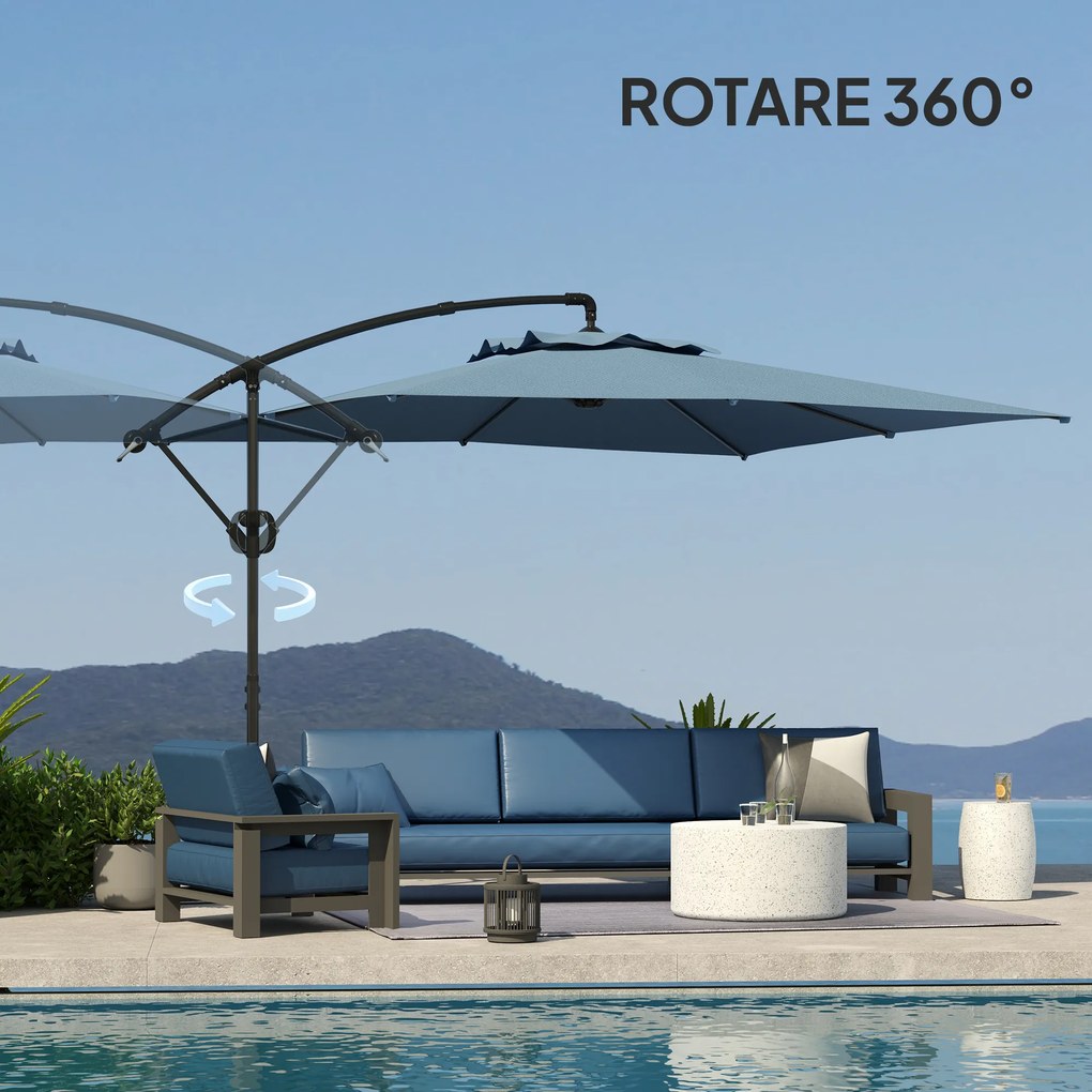 Outsunny Umbrelă de Soare Suspendată cu Rotire la 360°, Mâner cu Manivelă și Înclinare, 300x325x230 cm, Kaki | Aosom Romania