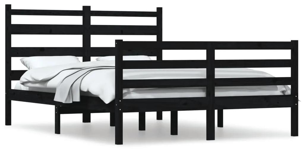 Cadru de pat, 140x200 cm, lemn masiv de pin, negru Negru, 140 x 200 cm