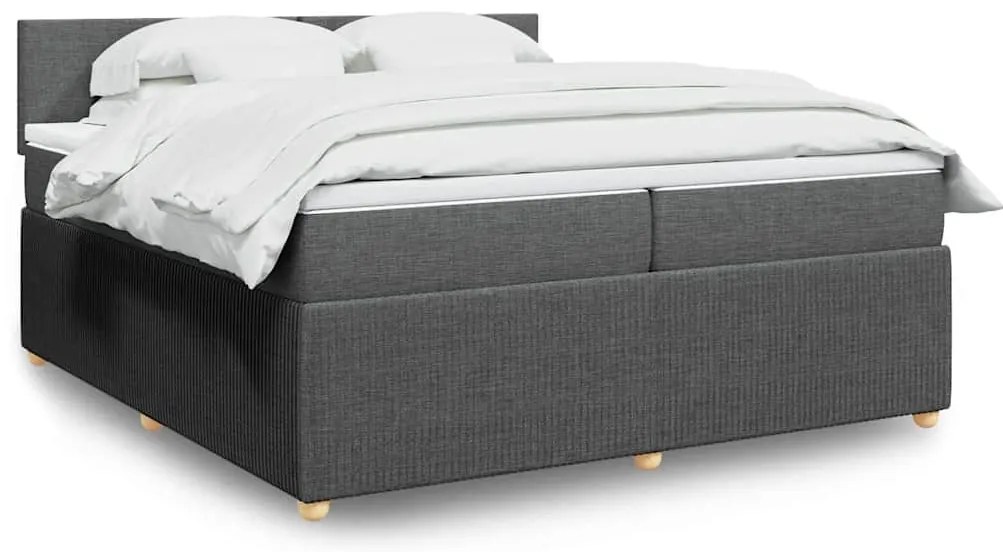 vidaXL Pat box spring cu saltea, gri închis, 200x200 cm, textil