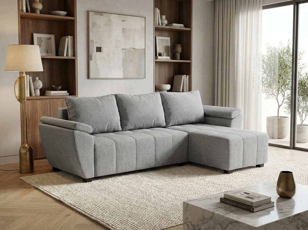 Canapea extensibila, reversibila pe colt LIVARO 251x140 cm, gri deschis