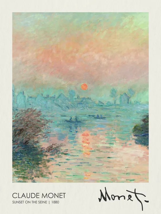 Reproducere Sunset on the Seine at Lavacourt (1880), Claude Monet