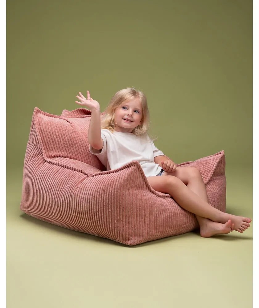 Fotoliu puf pentru copii roz cu tapițerie din catifea reiată Chair – Wigiwama