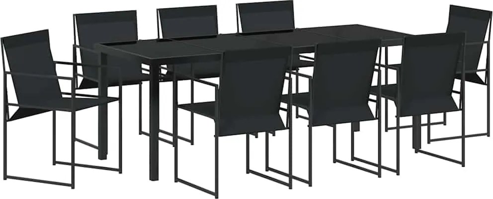 vidaXL Set de masă pentru grădină 9 pcs Negru