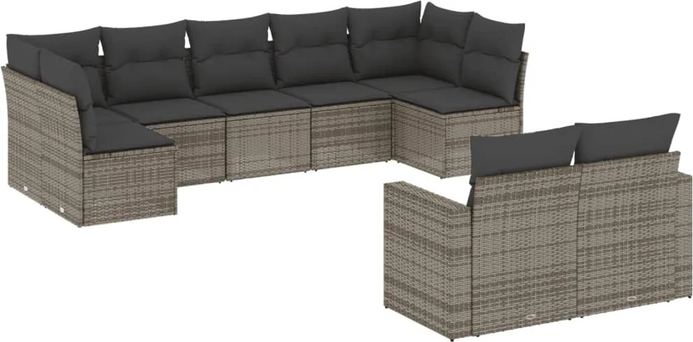 vidaXL Set canapele de grădină, 9 piese, cu perne, gri, poliratan