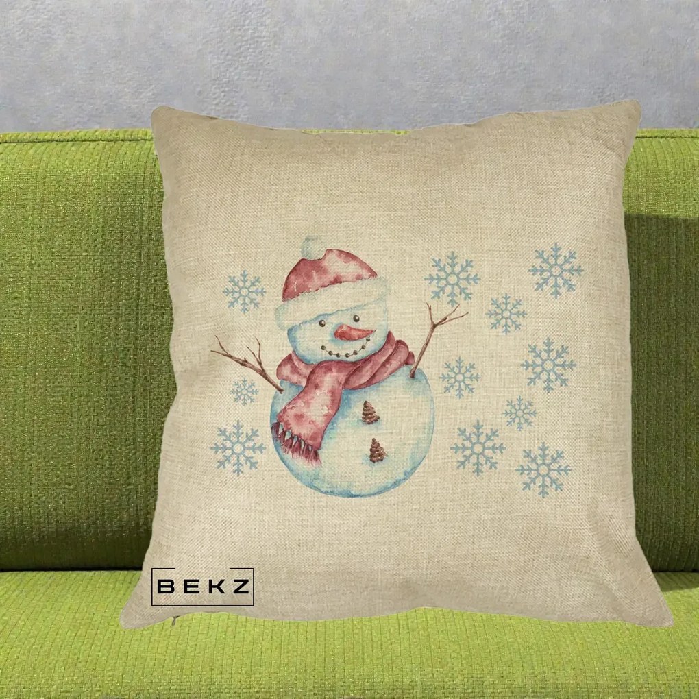 Perna Decorativa Om de Zapada Rosu cu Fulgi, 40x40 cm, Crem, Husa Detasabila, Perna Inclusa, BEKZ®