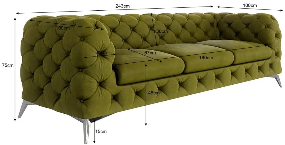 Canapea verde cu tapițerie din catifea 243 cm Chelsea – Ropez