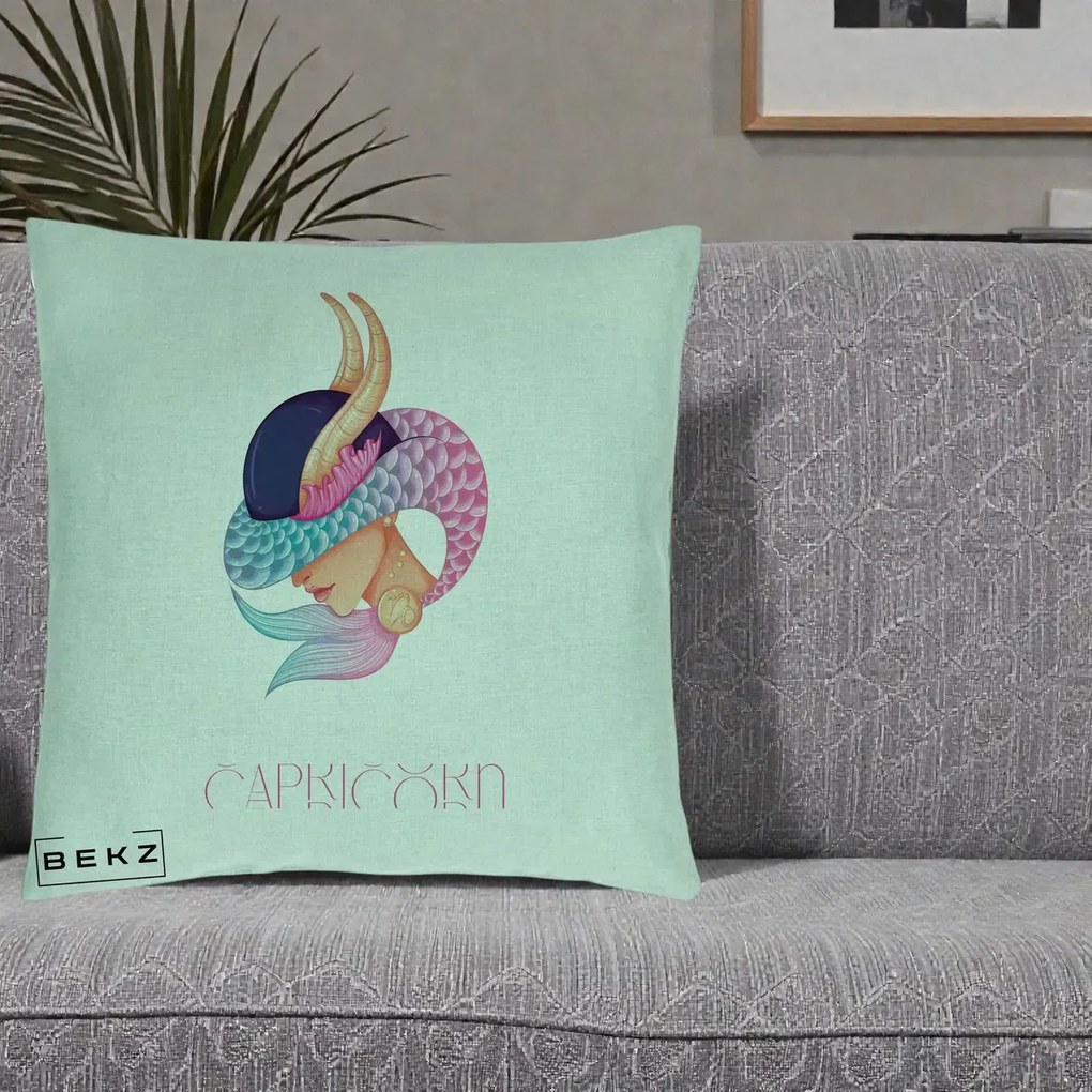 Perna Personalizata Zodiac Capricorn Cowgirl, 40x40 cm, Verde Menta, Husa Detasabila, Perna Inclusa, BEKZ®
