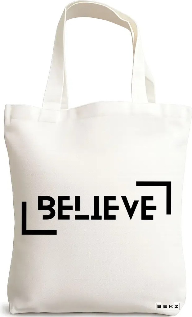 Sacosa de Panza pentru Cumparaturi, Geanta Tote, model Believe, 38x34.5 cm, Alba, BEKZ®