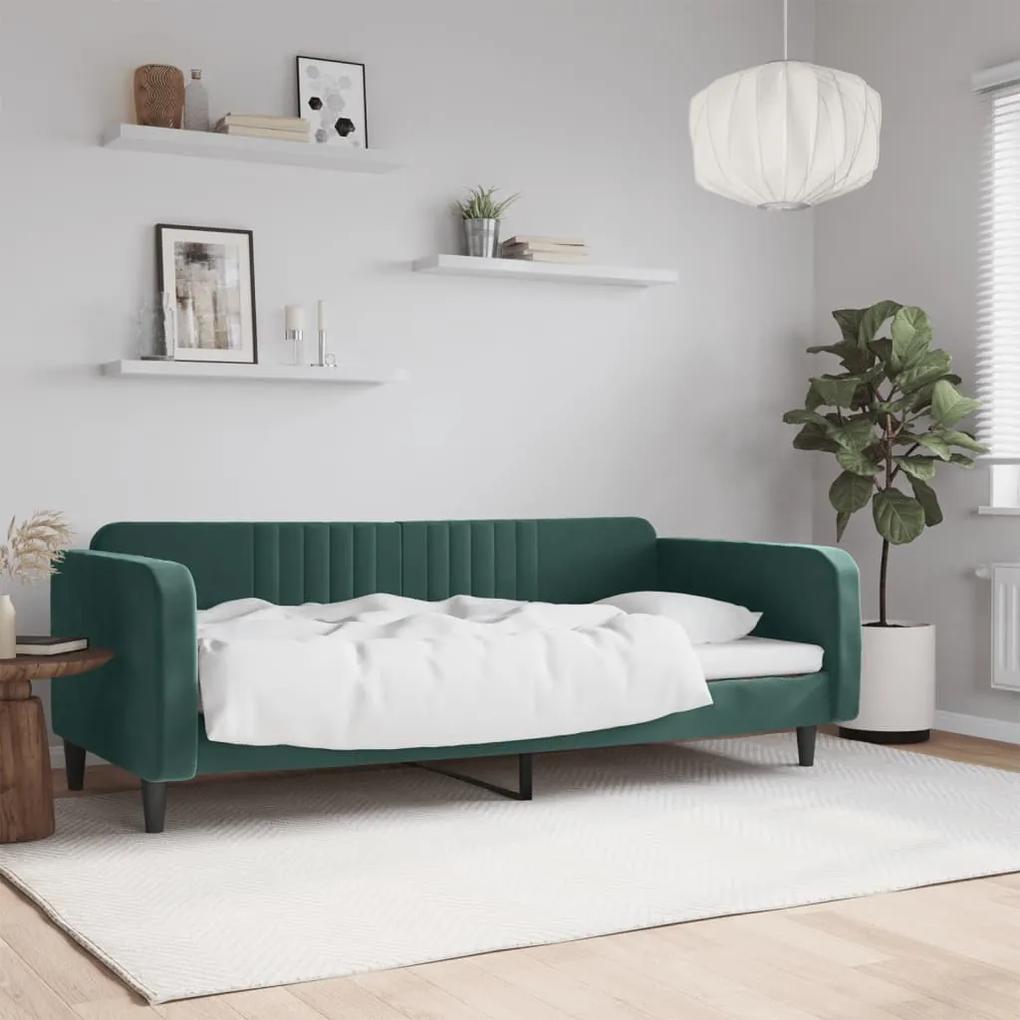 354088 vidaXL Cadru de pat, verde închis, 90x200 cm, catifea