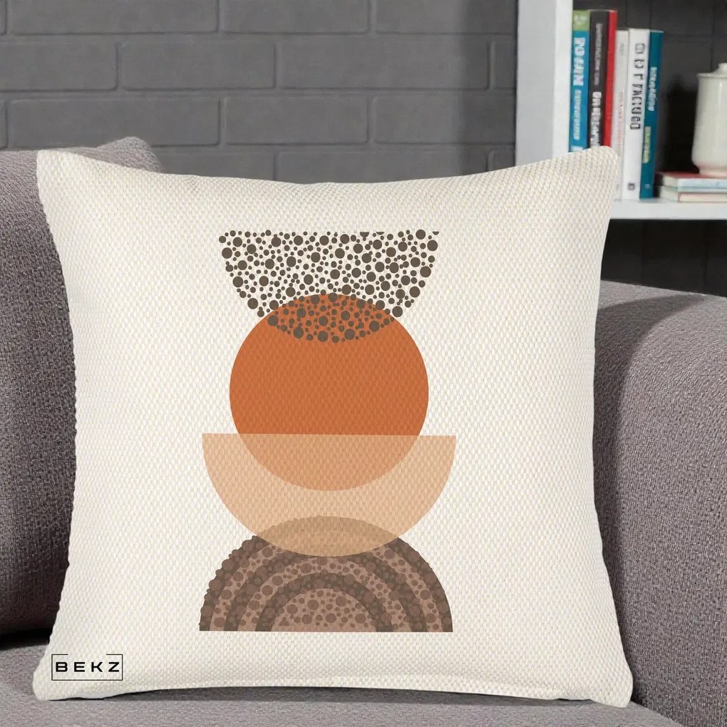 Perna Decorativa Boho Stiva Forme Punctate Terracotta, 40x40 cm, Crem Reliefat, Husa Detasabila, Perna Inclusa, BEKZ®
