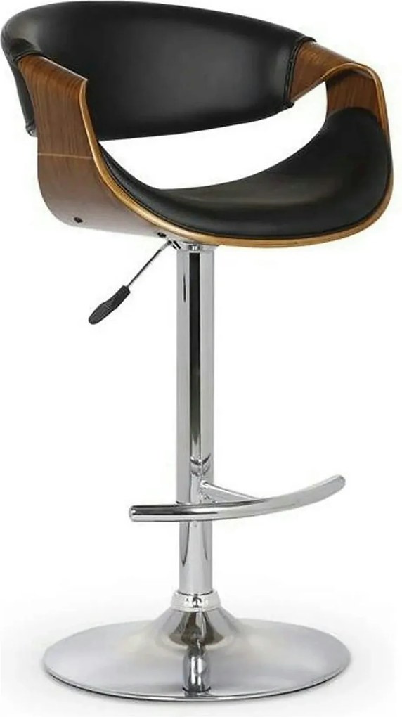 Scaun bar H100, negru/nuc, piele ecologica/otel, 53x50x88/109 cm