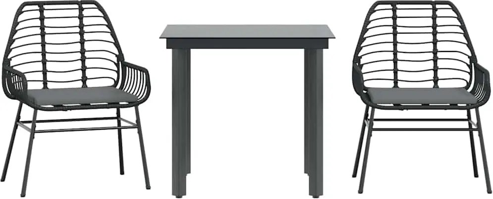 vidaXL Set de sufragerie de grădină 3 piese neagră