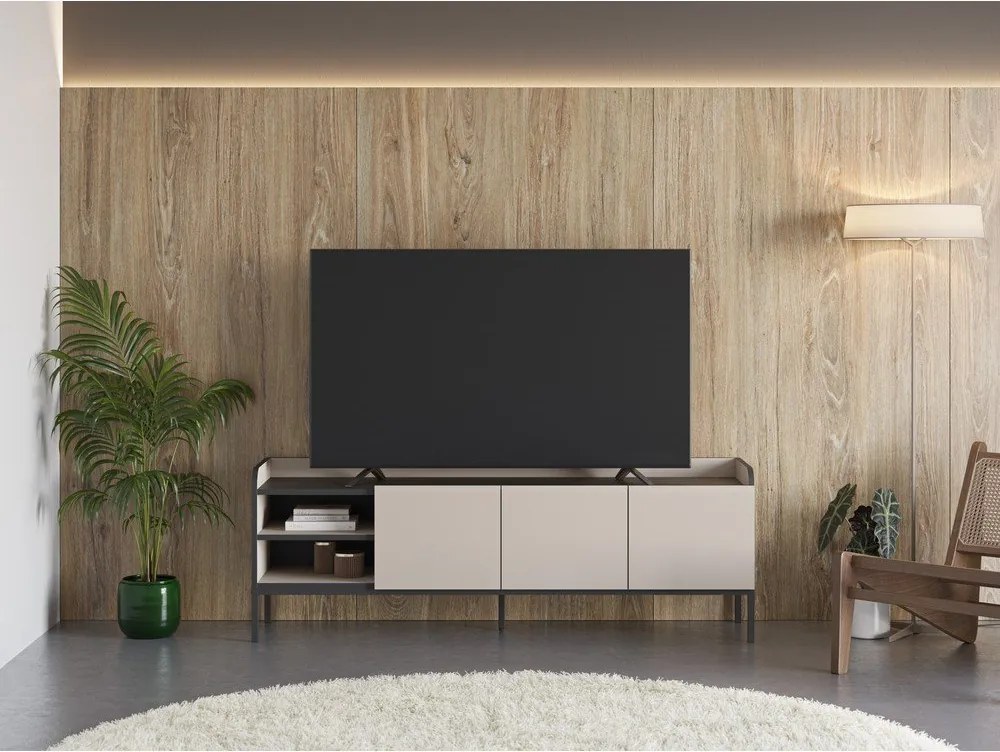 Comodă TV crem 160x55x42 cm Adara – Marckeric