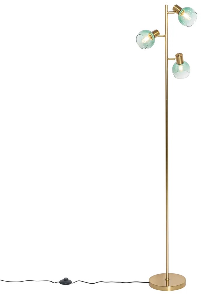 Lampa de podea Art Deco aurie cu sticlă verde cu 3 lumini - Vidro