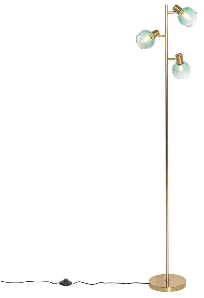Lampa de podea Art Deco aurie cu sticlă verde cu 3 lumini - Vidro