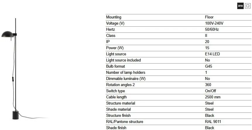 Lampadar mobil directionabil MATILDA negru