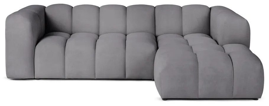 Colțar gri cu tapițerie din catifea (cu colț pe partea dreaptă, cu șezlong) Cube – Bonami Selection